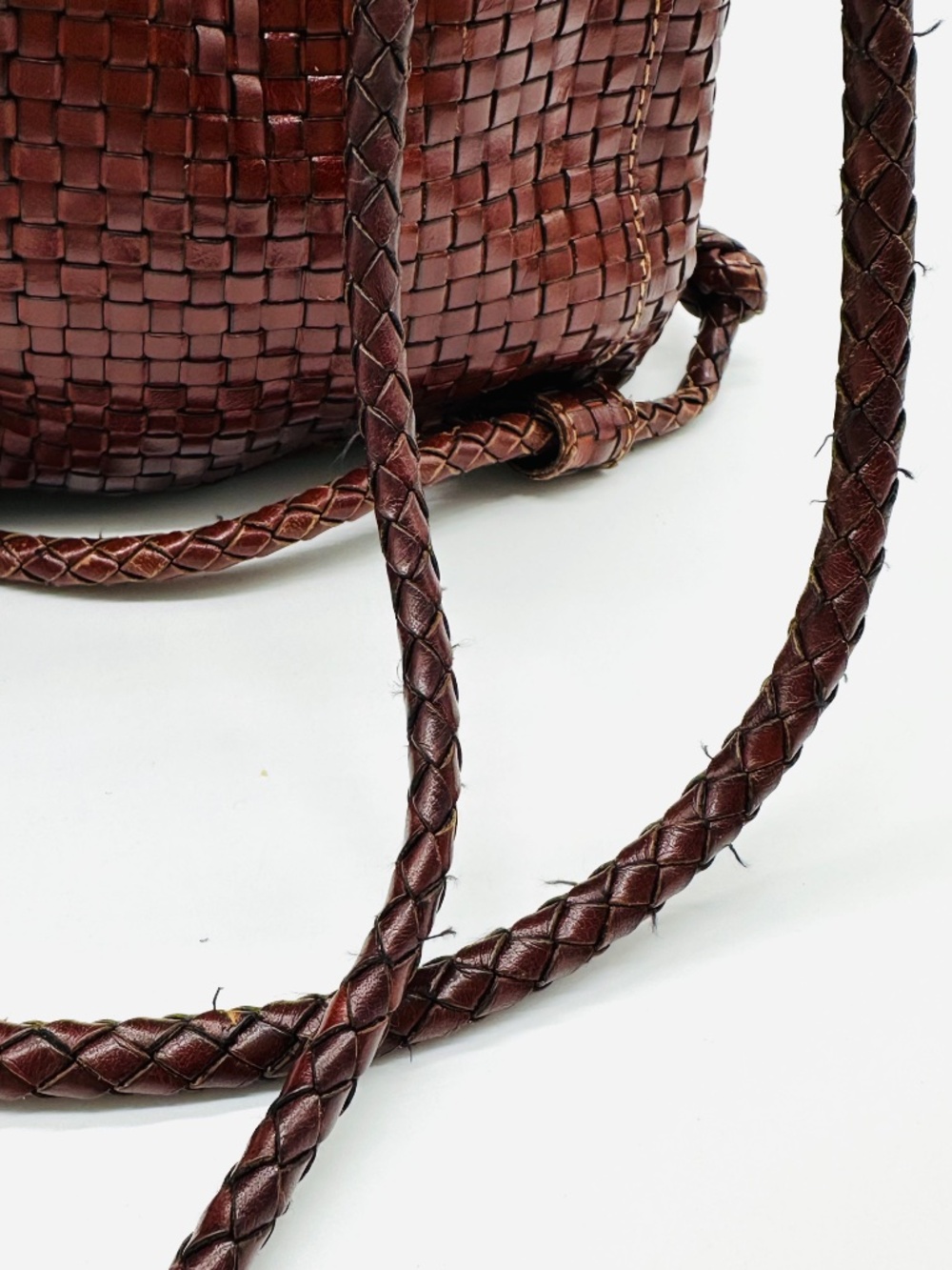 VTG DESMO Italy Woven Leather Backpack Brown Intrecciato Bucket Bag Boho - Picture 11 of 15
